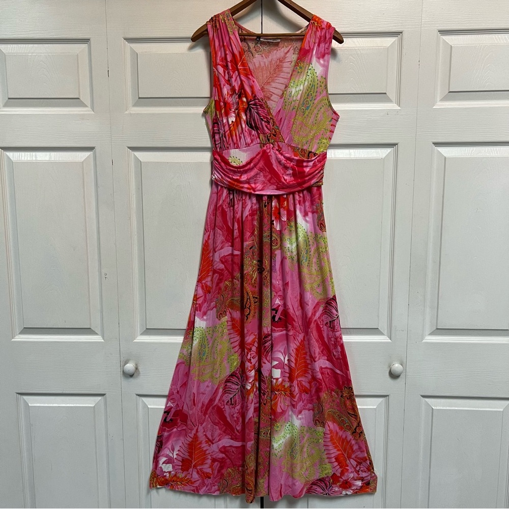 Tropical Floral Pink Maxi Knit Dress Size S Jennifer Lopez Vacation